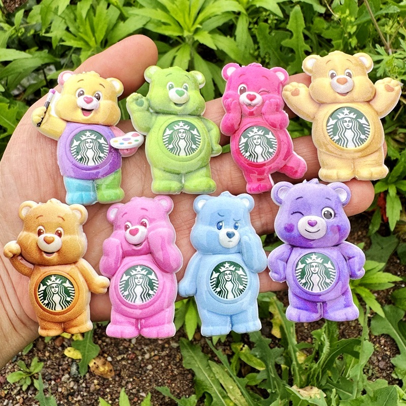 Double Sided Printed Starbucks Rainbow Bear Through Hole Beads, DIY Beadable Pen Phone Lanyard Bag Charm Handmade Craft Accessories Wholesale