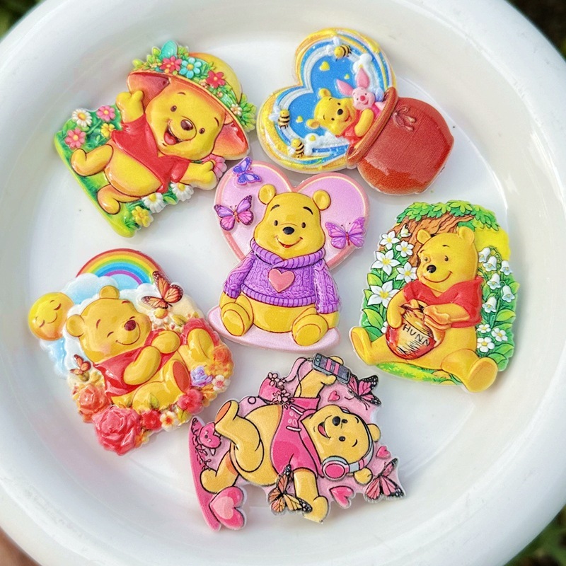 Winnie the Pooh Double Sided Flat Through Hole Beads, DIY Beadable Pen Phone Lanyard Keychain Bag Charm Handmade Craft Supplies Wholesale