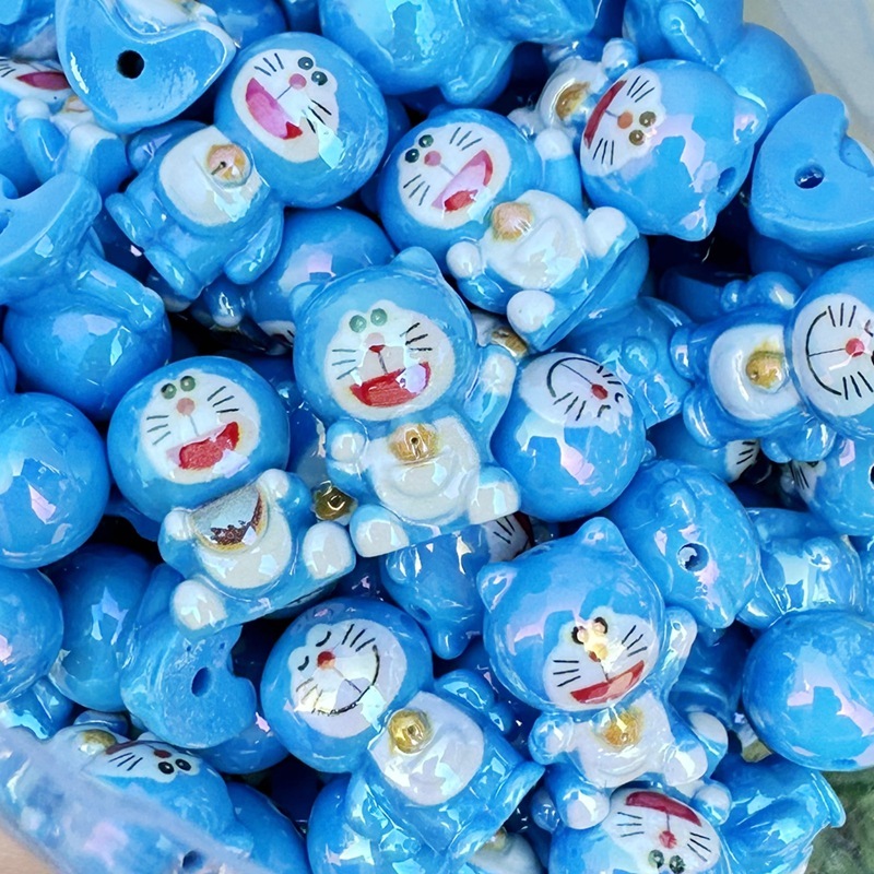 3D Cartoon Doraemon Resin Through Hole Beads, DIY Bracelet Keychain Bag Charm Handmade Jewelry Making Supplies Wholesale
