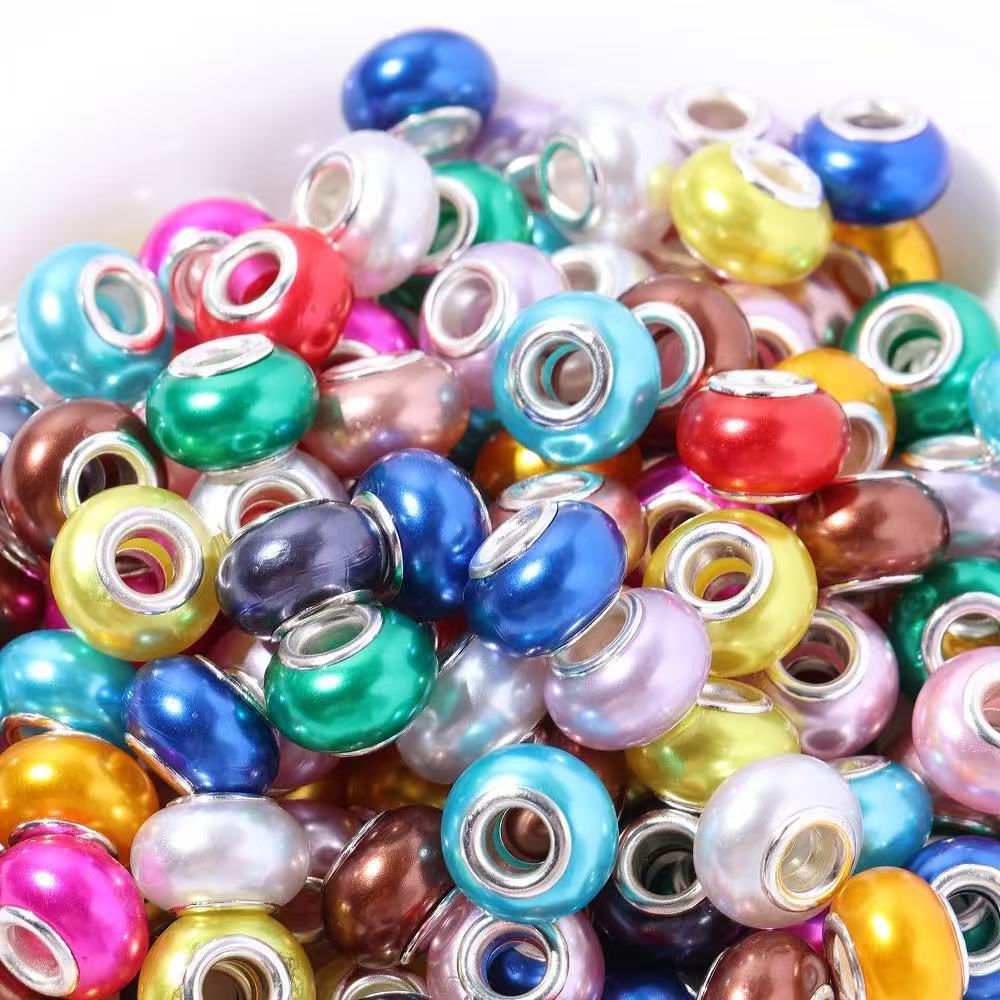 Colored ABS Imitation Pearl Large Hole Beads, Pandora Style Spacer Beads, DIY Bracelet Jewelry Making Loose Beads Accessories
