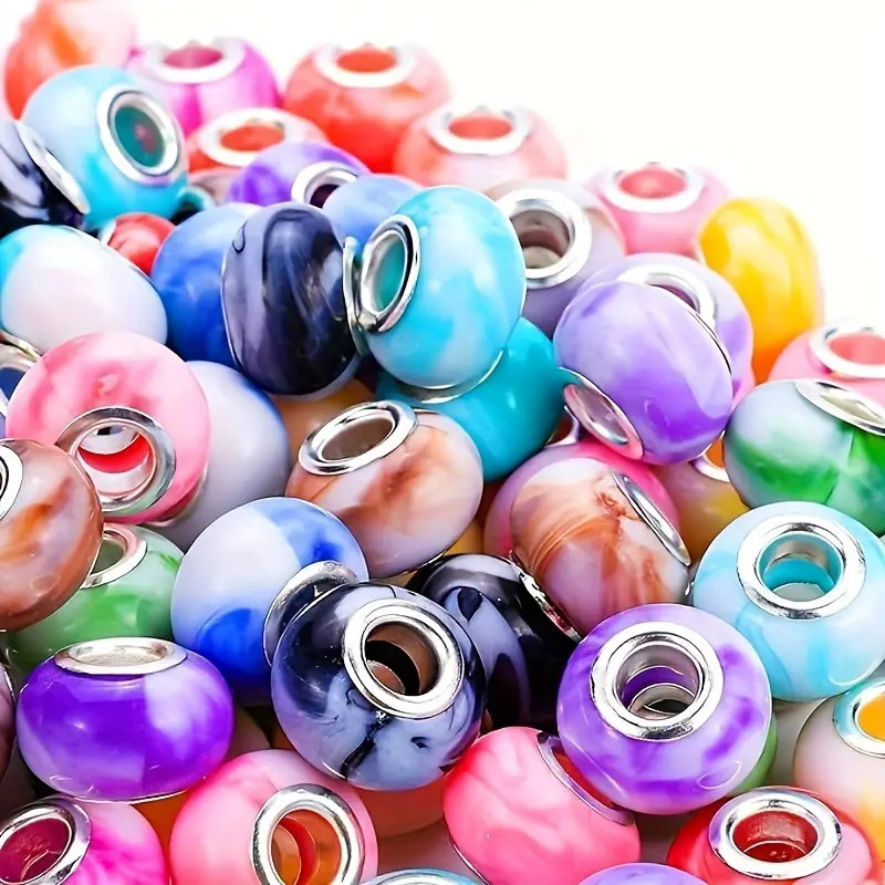 Marble Pattern Resin Large Hole Spacer Beads, DIY Loose Beads for Bracelet Jewelry Making Accessories Wholesale