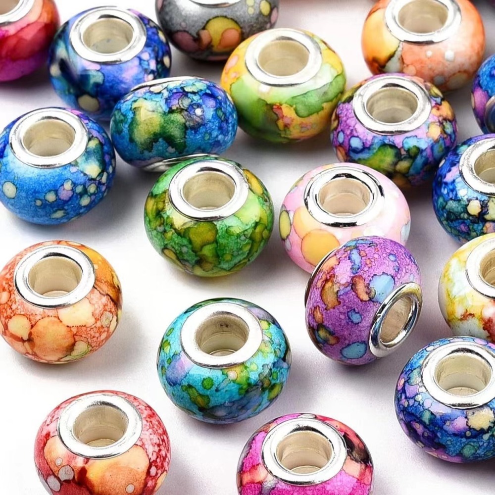 Large Hole Acrylic Beads with Natural Stone Texture, Multicolor European Charm Beads DIY Bracelet Jewelry Making Loose Accessories Wholesale