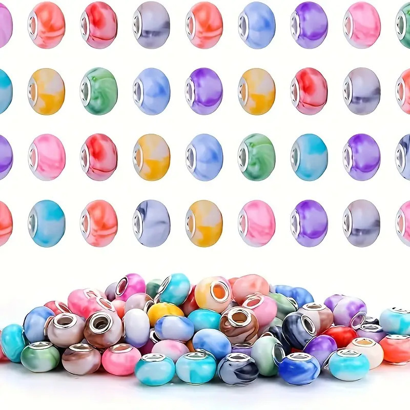 Marble Pattern Resin Large Hole Spacer Beads, DIY Loose Beads for Bracelet Jewelry Making Accessories Wholesale