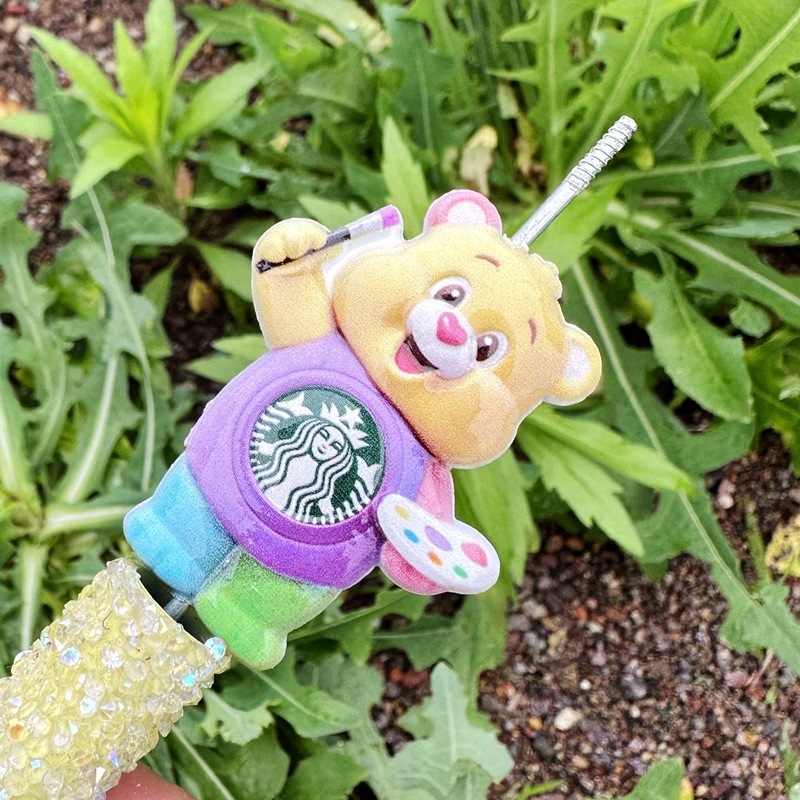 Double Sided Printed Starbucks Rainbow Bear Through Hole Beads, DIY Beadable Pen Phone Lanyard Bag Charm Handmade Craft Accessories Wholesale