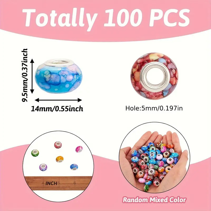 Large Hole Acrylic Beads with Natural Stone Texture, Multicolor European Charm Beads DIY Bracelet Jewelry Making Loose Accessories Wholesale