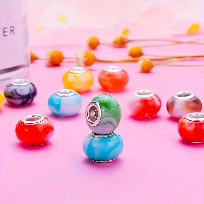 Marble Pattern Resin Large Hole Spacer Beads, DIY Loose Beads for Bracelet Jewelry Making Accessories Wholesale