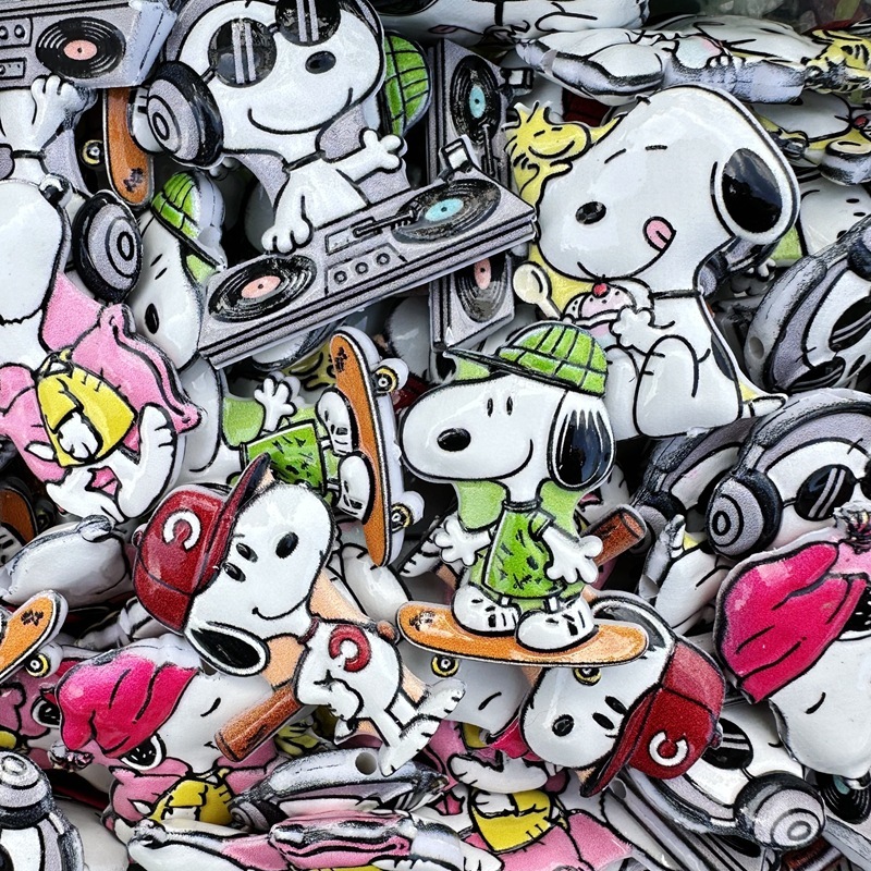 Cool Style Snoopy Double Sided Flat Through Hole Beads, DIY Phone Lanyard Keychain Bag Charm Handmade Accessories Wholesale