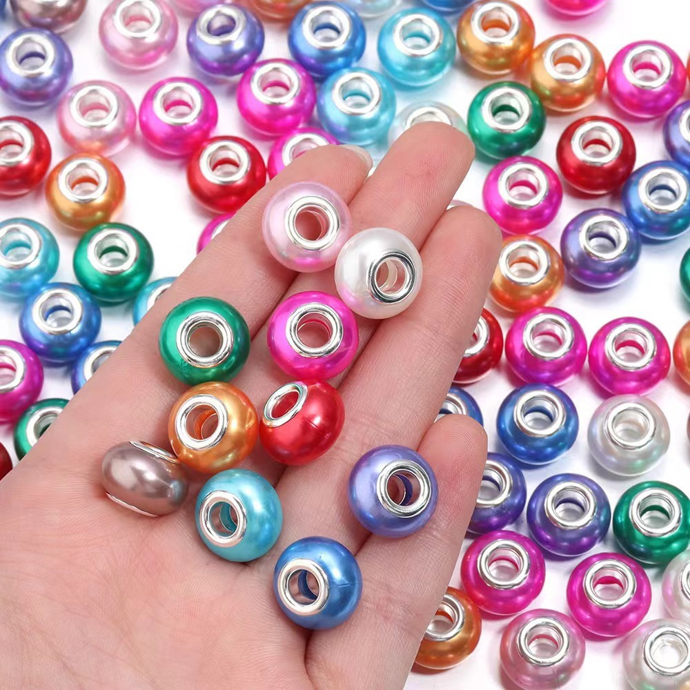 Colored ABS Imitation Pearl Large Hole Beads, Pandora Style Spacer Beads, DIY Bracelet Jewelry Making Loose Beads Accessories