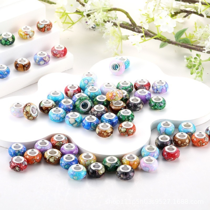 Large Hole Acrylic Beads with Natural Stone Texture, Multicolor European Charm Beads DIY Bracelet Jewelry Making Loose Accessories Wholesale