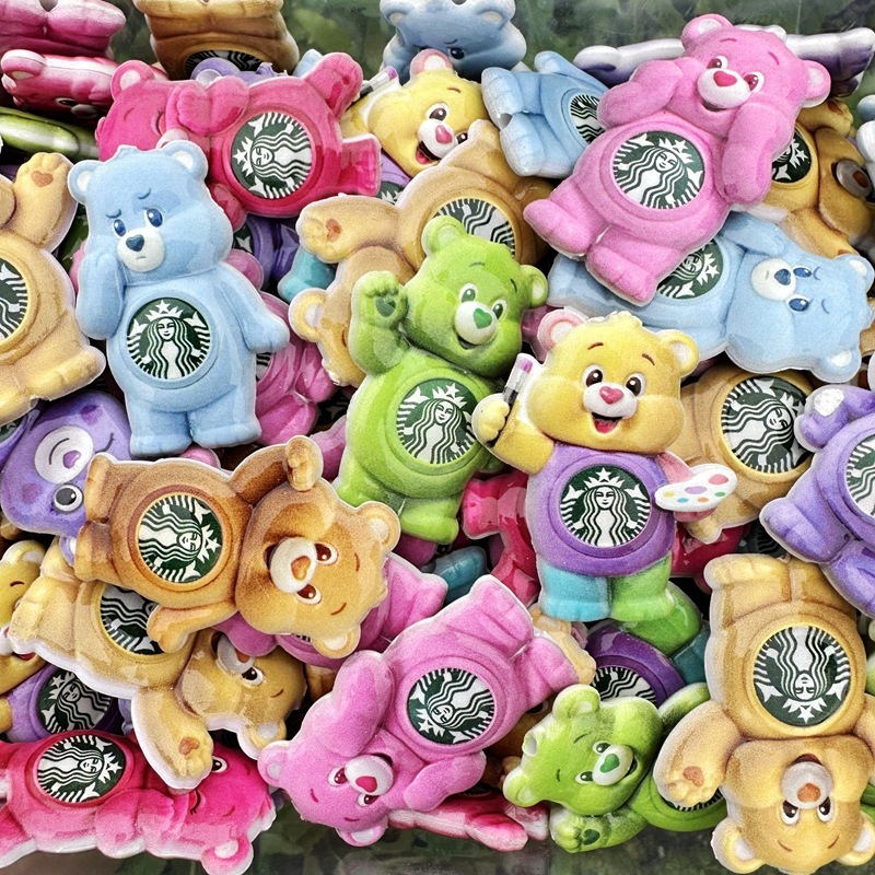 Double Sided Printed Starbucks Rainbow Bear Through Hole Beads, DIY Beadable Pen Phone Lanyard Bag Charm Handmade Craft Accessories Wholesale