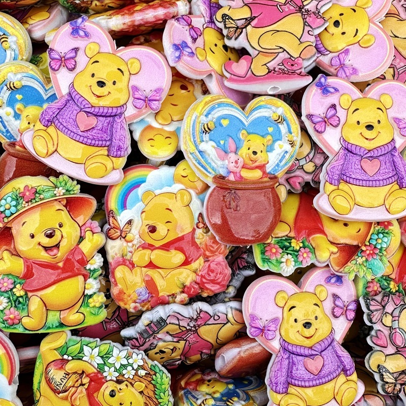 Winnie the Pooh Double Sided Flat Through Hole Beads, DIY Beadable Pen Phone Lanyard Keychain Bag Charm Handmade Craft Supplies Wholesale