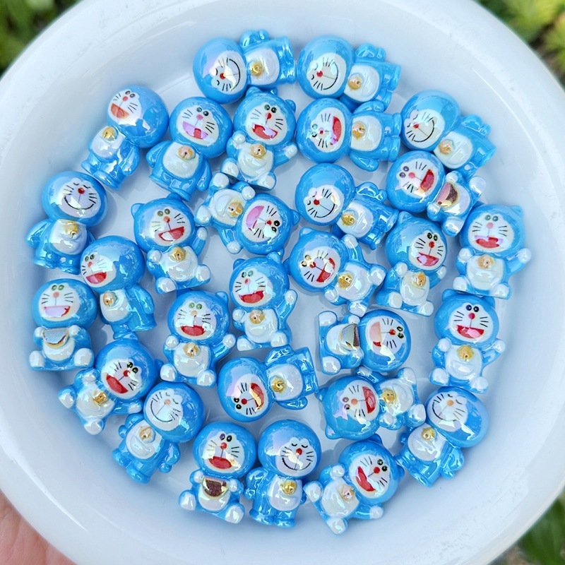 3D Cartoon Doraemon Resin Through Hole Beads, DIY Bracelet Keychain Bag Charm Handmade Jewelry Making Supplies Wholesale