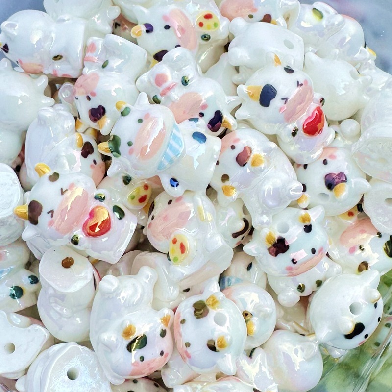 20mm 3D Cow Doll Resin Through Hole Beads, DIY Beadable Pen Bracelet Keychain Bag Charm Jewelry Making Supplies Wholesale