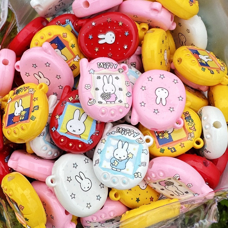 Small Painted Acrylic Miffy & Tamagotchi Game Console Beads, DIY Phone Charm Lanyard Jewelry Making Supplies Wholesale