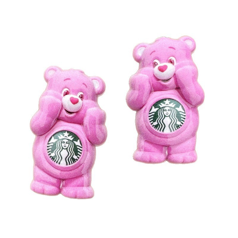 Double Sided Printed Starbucks Rainbow Bear Through Hole Beads, DIY Beadable Pen Phone Lanyard Bag Charm Handmade Craft Accessories Wholesale