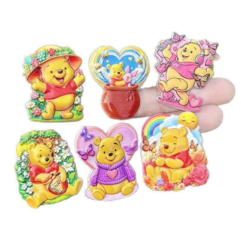 Winnie the Pooh Double Sided Flat Through Hole Beads, DIY Beadable Pen Phone Lanyard Keychain Bag Charm Handmade Craft Supplies Wholesale