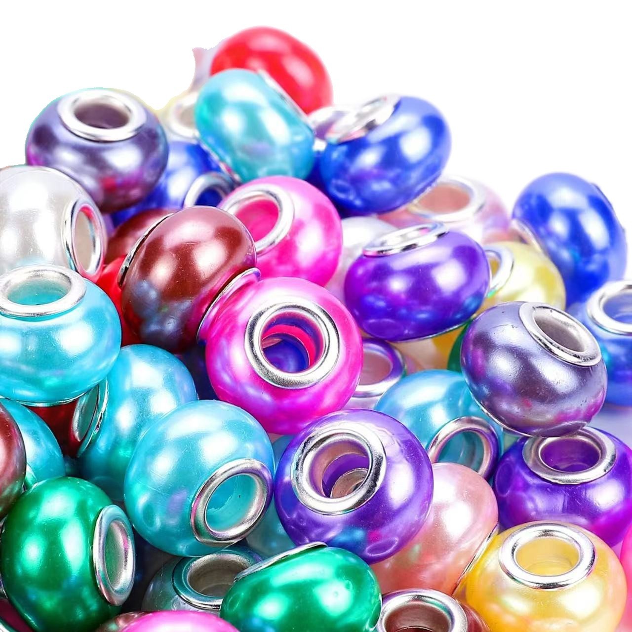 Colored ABS Imitation Pearl Large Hole Beads, Pandora Style Spacer Beads, DIY Bracelet Jewelry Making Loose Beads Accessories