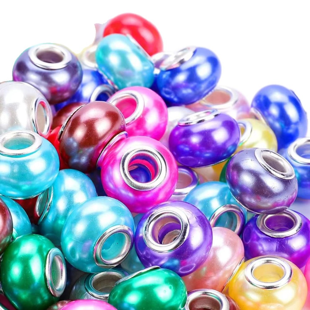 Colored ABS Imitation Pearl Large Hole Beads, Pandora Style Spacer Beads, DIY Bracelet Jewelry Making Loose Beads Accessories
