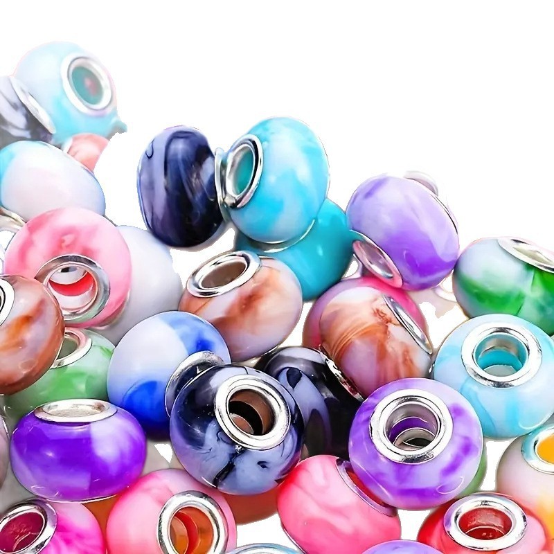 Marble Pattern Resin Large Hole Spacer Beads, DIY Loose Beads for Bracelet Jewelry Making Accessories Wholesale