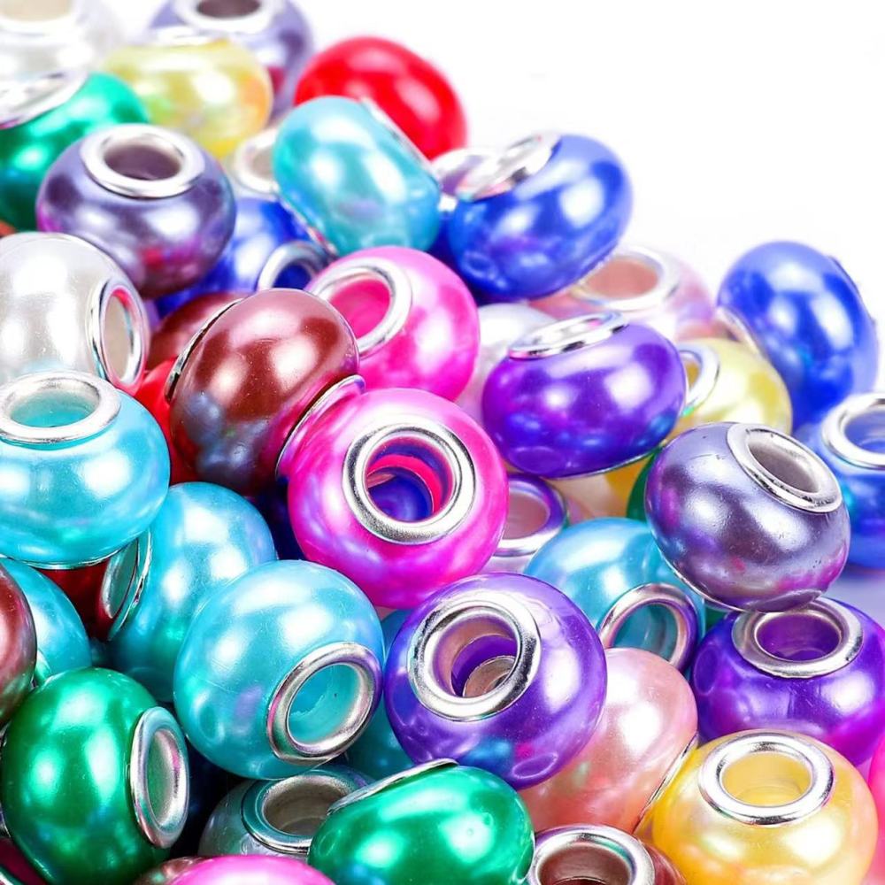 Colored ABS Imitation Pearl Large Hole Beads, Pandora Style Spacer Beads, DIY Bracelet Jewelry Making Loose Beads Accessories