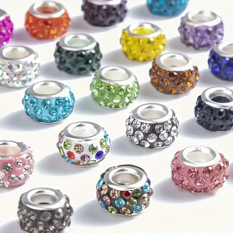 High Quality Three-Row Rivet Rhinestone Soft Clay Large Hole Beads, Colorful Flat Spacer Beads for DIY Jewelry Making Accessories Wholesale