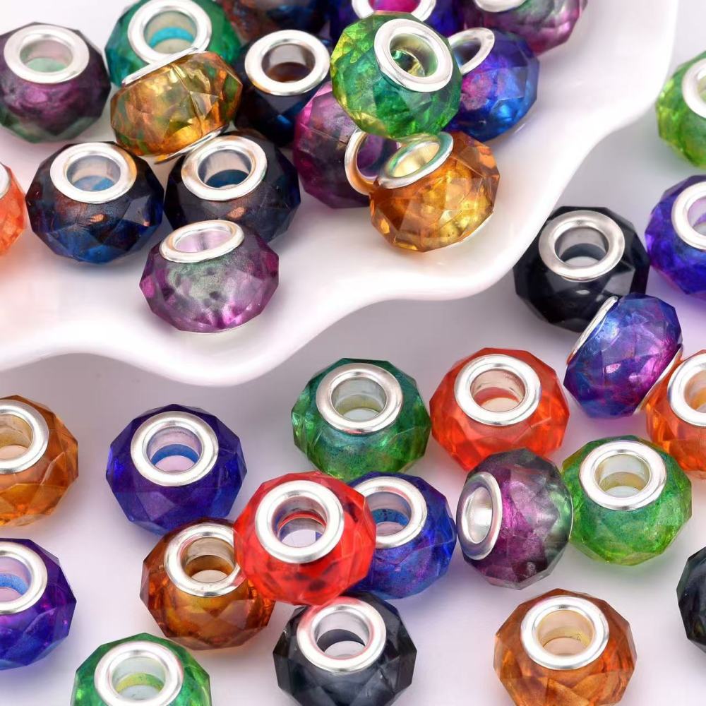 Iridescent Faceted Large Hole Beads, Acrylic Imitation Crystal Loose Beads, DIY Bracelet Jewelry Making Accessories Wholesale