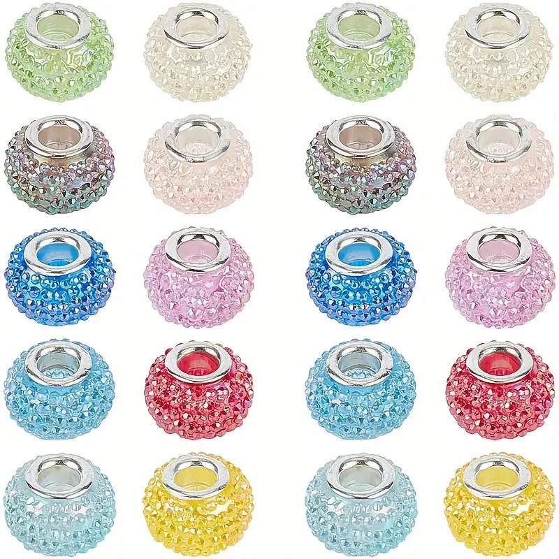 Starry Rhinestone Resin Large Hole Bayberry Beads, European Charm Beads for DIY Bracelet Jewelry Making Accessories