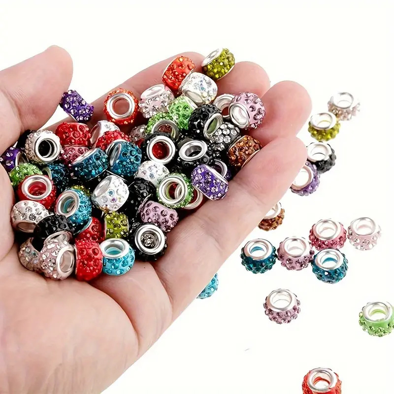 High Quality Three-Row Rivet Rhinestone Soft Clay Large Hole Beads, Colorful Flat Spacer Beads for DIY Jewelry Making Accessories Wholesale