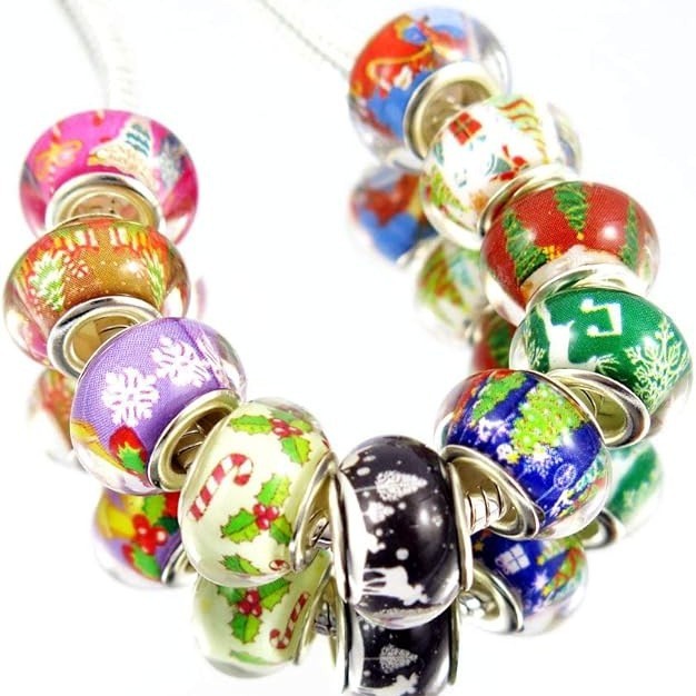 14mm Christmas Themed Resin Large Hole Beads, Wheel & Abacus Shaped Beads for DIY Bracelet Jewelry Accessories