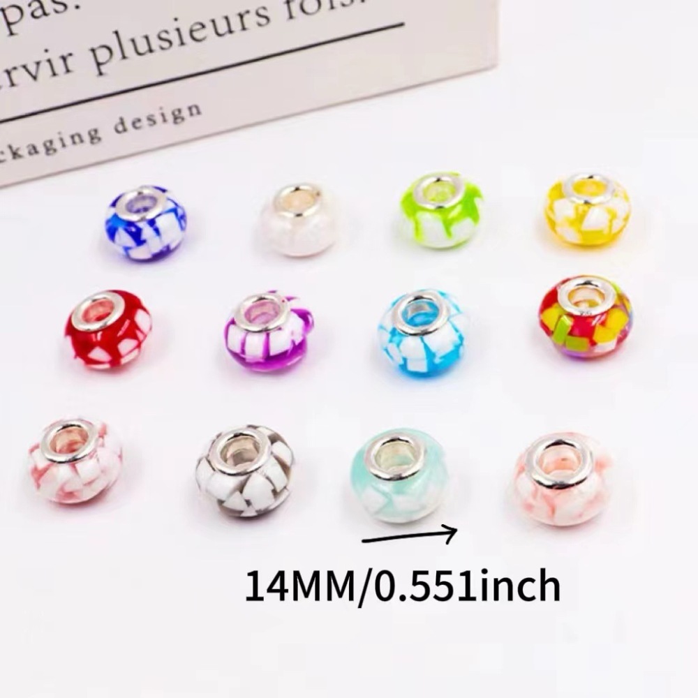 Mosaic Floral Resin Large Hole Beads, Solid Color Loose Beads for Pandora Style Bracelet DIY Jewelry Accessories