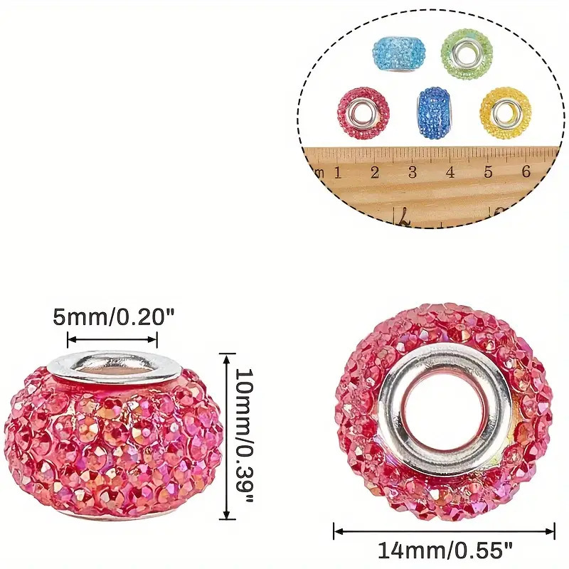 Starry Rhinestone Resin Large Hole Bayberry Beads, European Charm Beads for DIY Bracelet Jewelry Making Accessories