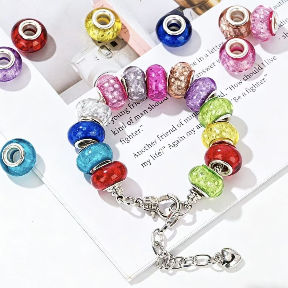 European Style Large Hole Glitter Round & Wheel Shaped Resin Beads, Colorful Flat Beads for DIY Bracelet Jewelry Accessories
