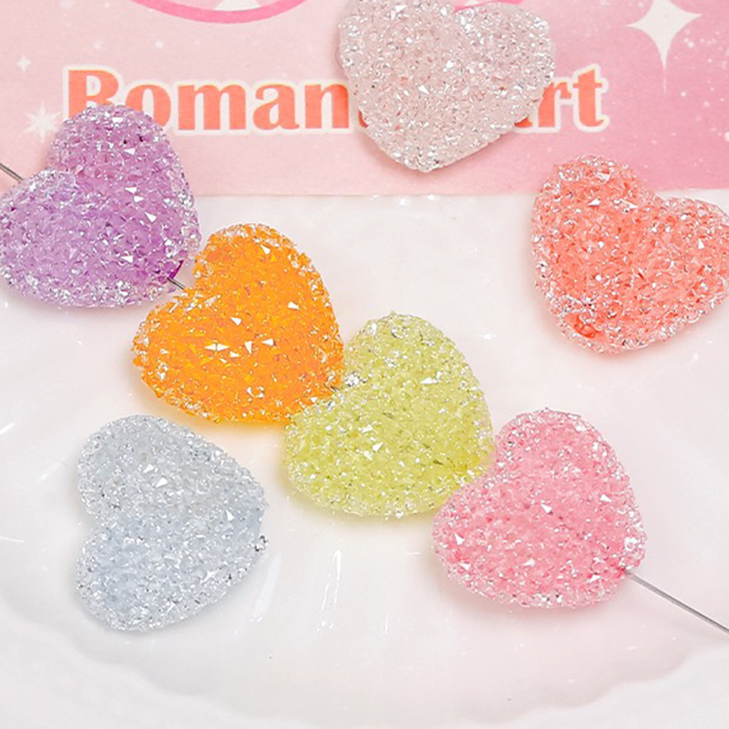 Candy Style Sugar Texture Heart & Round Beads, Straight Hole Beads for DIY Necklace Phone Chain Handmade Accessories