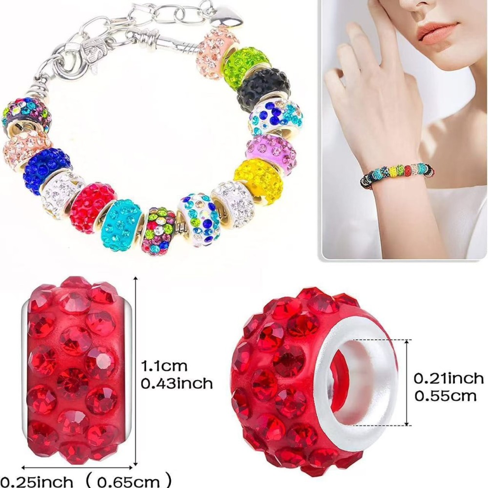 High Quality Three-Row Rivet Rhinestone Soft Clay Large Hole Beads, Colorful Flat Spacer Beads for DIY Jewelry Making Accessories Wholesale