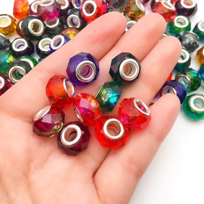 Iridescent Faceted Large Hole Beads, Acrylic Imitation Crystal Loose Beads, DIY Bracelet Jewelry Making Accessories Wholesale