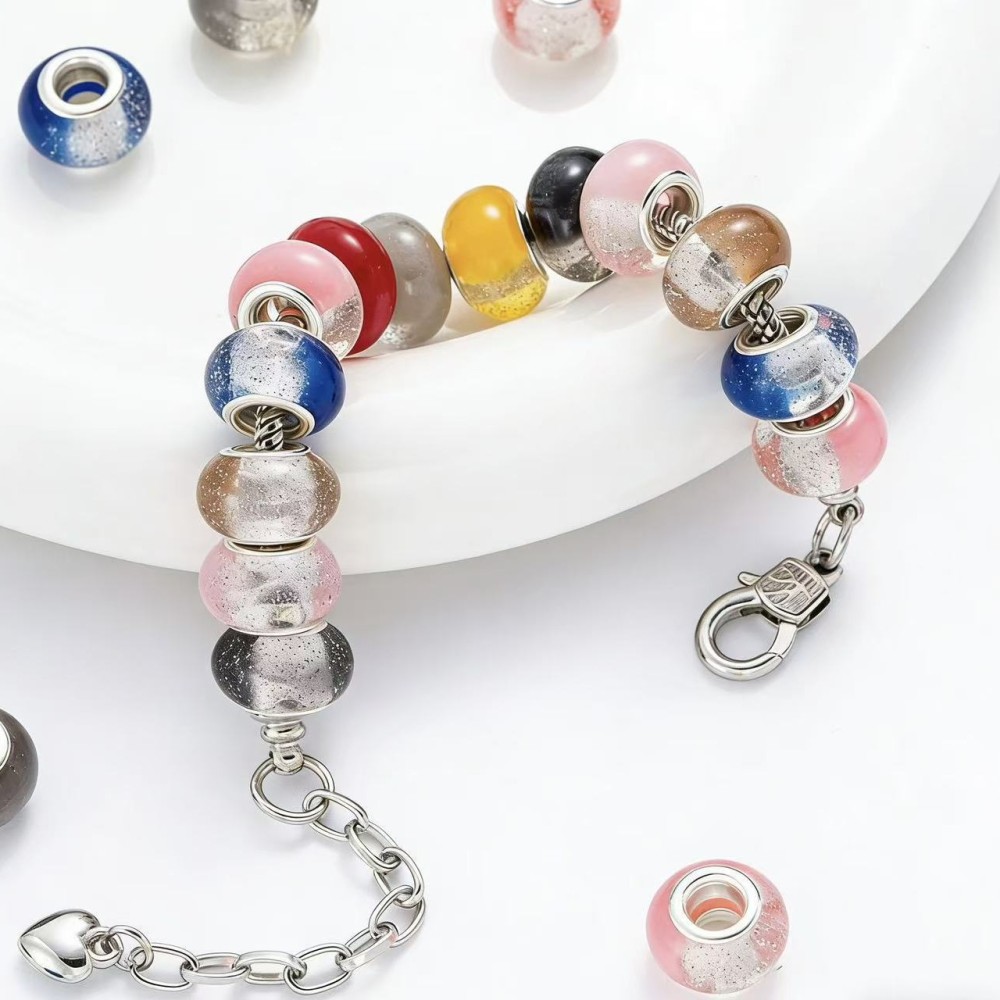 Color Two-Tone Glitter Resin Large Hole Beads Set, DIY Bracelet Loose Beads Jewelry Making Accessories Wholesale