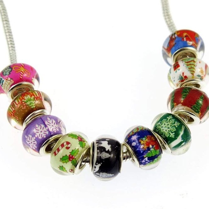14mm Christmas Themed Resin Large Hole Beads, Wheel & Abacus Shaped Beads for DIY Bracelet Jewelry Accessories
