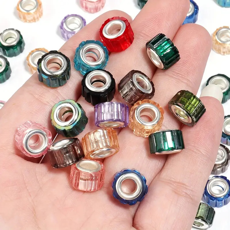 Vibrant High Transparent Cylindrical Large Hole Resin Beads, Round Spacer Beads for DIY Necklace Bracelet Jewelry Making