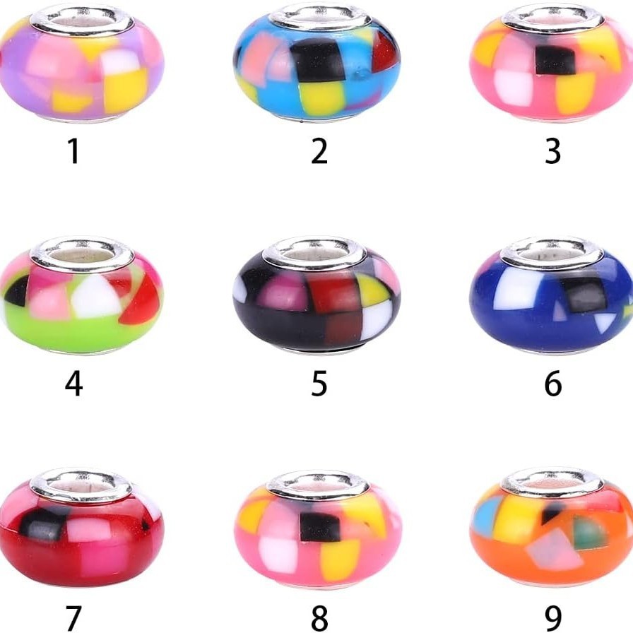 Mosaic Floral Resin Large Hole Beads, Solid Color Loose Beads for Pandora Style Bracelet DIY Jewelry Accessories