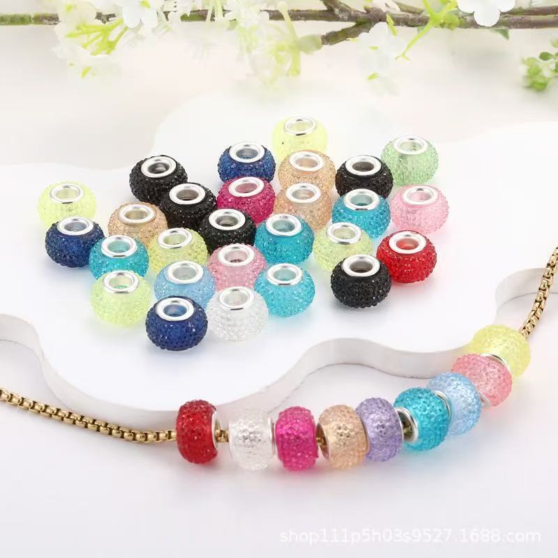 Starry Rhinestone Resin Large Hole Bayberry Beads, European Charm Beads for DIY Bracelet Jewelry Making Accessories