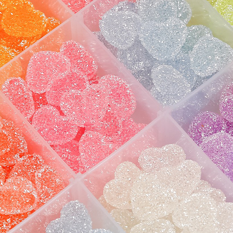 Candy Style Sugar Texture Heart & Round Beads, Straight Hole Beads for DIY Necklace Phone Chain Handmade Accessories