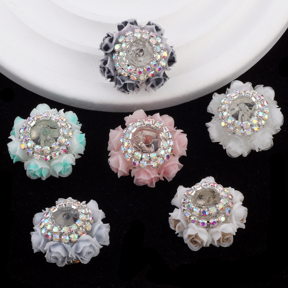 Rhinestone Inlaid Rose Bead Caps & Chain Beads, Through Hole Beads for DIY Pen, Phone Chain, Keychain & Bag Accessories