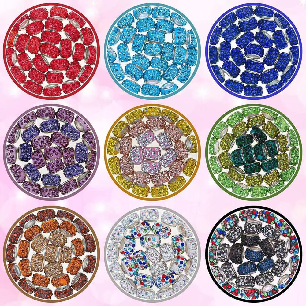 High Quality Three-Row Rivet Rhinestone Soft Clay Large Hole Beads, Colorful Flat Spacer Beads for DIY Jewelry Making Accessories Wholesale