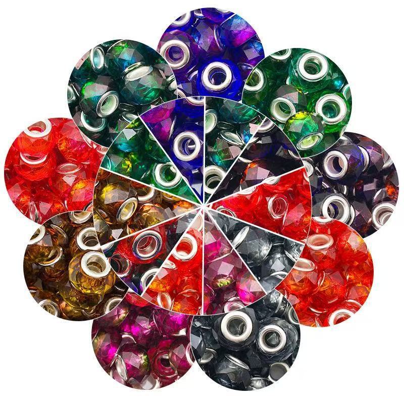 Iridescent Faceted Large Hole Beads, Acrylic Imitation Crystal Loose Beads, DIY Bracelet Jewelry Making Accessories Wholesale