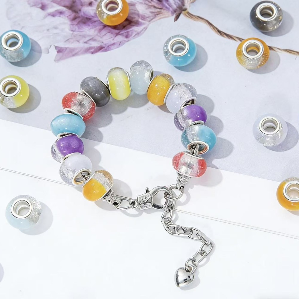 Color Two-Tone Glitter Resin Large Hole Beads Set, DIY Bracelet Loose Beads Jewelry Making Accessories Wholesale