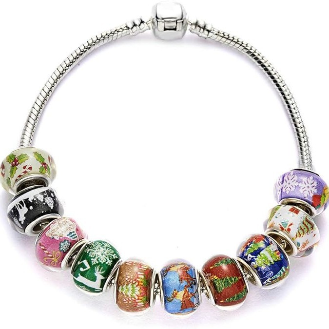 14mm Christmas Themed Resin Large Hole Beads, Wheel & Abacus Shaped Beads for DIY Bracelet Jewelry Accessories