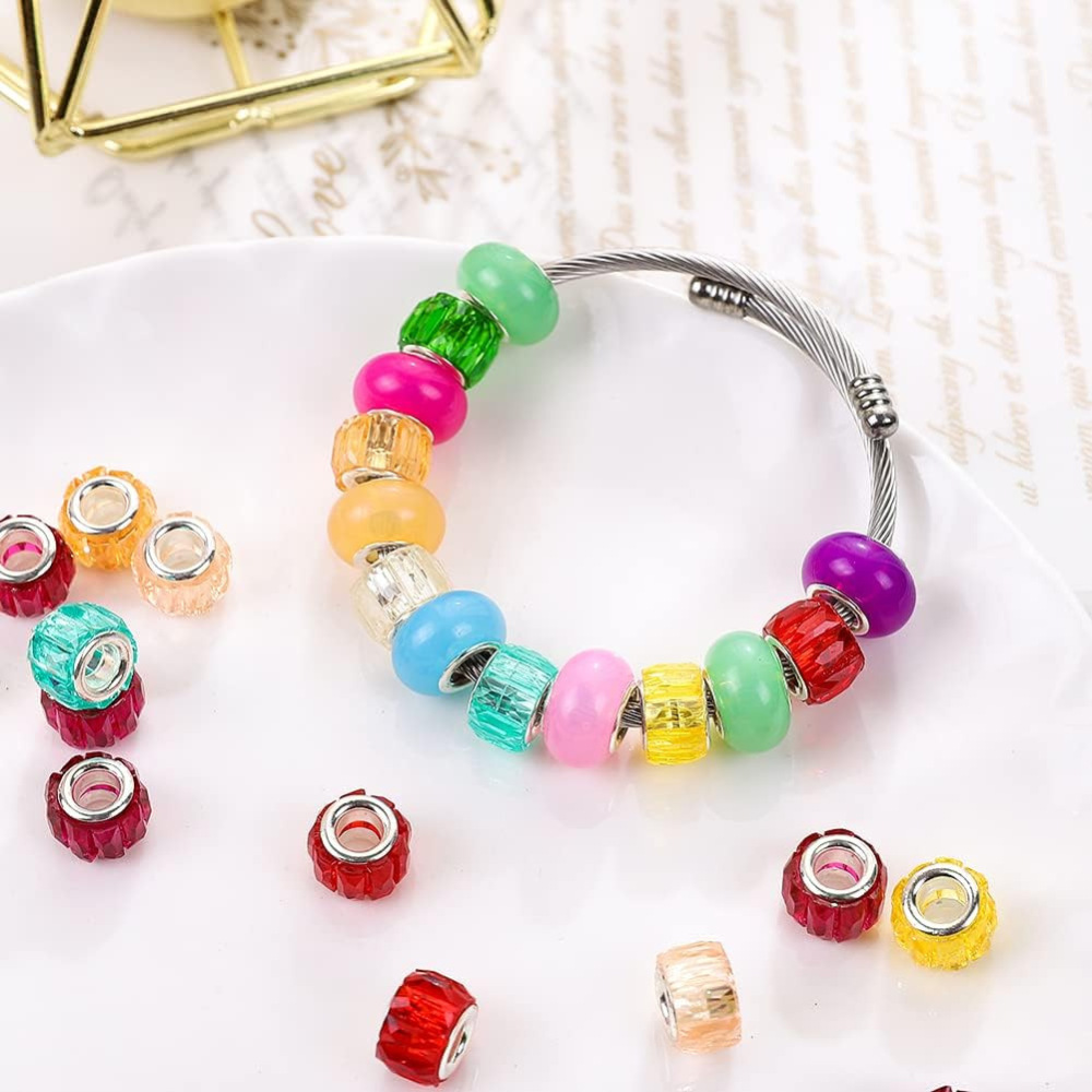 Vibrant High Transparent Cylindrical Large Hole Resin Beads, Round Spacer Beads for DIY Necklace Bracelet Jewelry Making