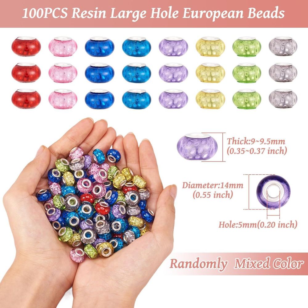 European Style Large Hole Glitter Round & Wheel Shaped Resin Beads, Colorful Flat Beads for DIY Bracelet Jewelry Accessories