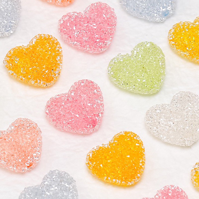 Candy Style Sugar Texture Heart & Round Beads, Straight Hole Beads for DIY Necklace Phone Chain Handmade Accessories