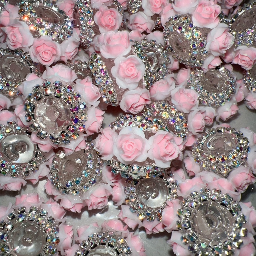 Rhinestone Inlaid Rose Bead Caps & Chain Beads, Through Hole Beads for DIY Pen, Phone Chain, Keychain & Bag Accessories
